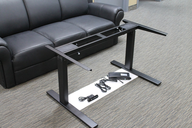 Sit-Stand Height Adjustable Desk dual motor with solid wood top and black frame